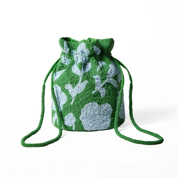 NWT Kate Spade Beaded Classic Rose Drawstring Bucket Bag - Picture 4 of 8